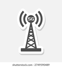  5G antenna tower transmitter icon sticker isolated on gray background