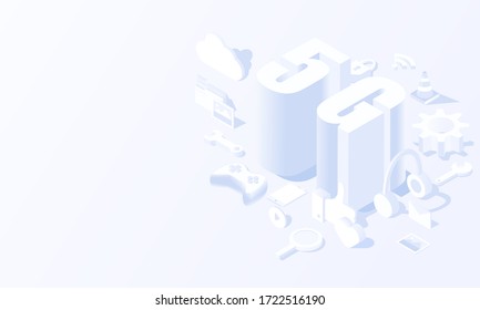 5G background. Technology tool Social media isometric vector design.