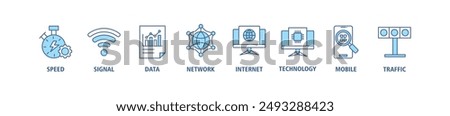5G banner web icon set vector symbol illustration concept with icon of speed, signal, data, network, internet, technology, mobile and traffic