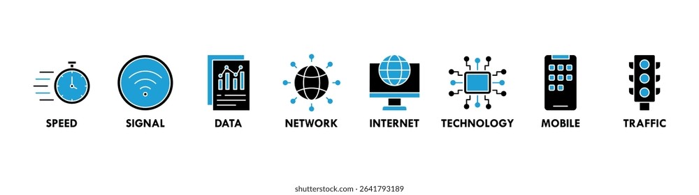 5G banner web icon vector illustration concept with icon of speed, signal, data, network, internet, technology, mobile and traffic