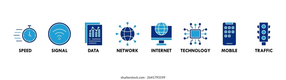 5G banner web icon vector illustration concept with icon of speed, signal, data, network, internet, technology, mobile and traffic