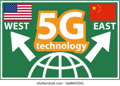 5g cellular network technology race in west and east concept