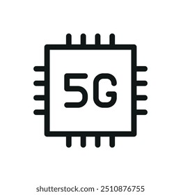 Icono aislado del microprocesador 5G, símbolo del Vector de la tecnología del microchip 5G con el movimiento editable