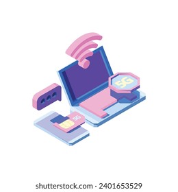 5g city business landing page with smart telecommunication wireless network urban waves 3d buildings