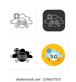 5g cloud data storage icons set. Fifth generation web connection and internet of things concept.Wireless internet sign.Collection of icons in linear, filled, color styles.Isolated vector illustrations