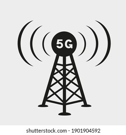 5g communication antenna icon isolated on gray background. Modern communicate tower sign symbol