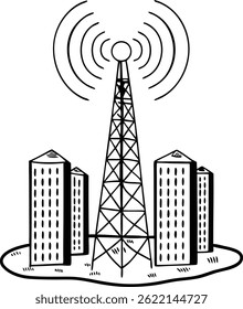 torre de comunicação 5g com inteligentes edifícios altos ícone vetor
