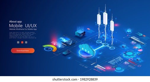 5G communication tower for wireless high-speed internet. Mobile network technology in concept of wireless mobile communication services. Background of the Internet connection smartphone or satellites.