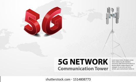 5g Communication Tower Wireless Hi-speed Internet with Data center with circuit board is background. LTE aerial network connection, fastest internet in future