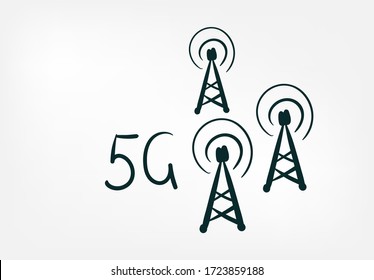 5g concept vector isolated doodle sketch line words 