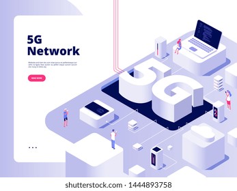 5g Concept. Wifi Telecom 5g Technology Speed Internet Broadband Fifth Hotspots Wifi Global Network Telecommunication Isometric Vector. Illustration Of 5g Connection Isometric, Network Technology