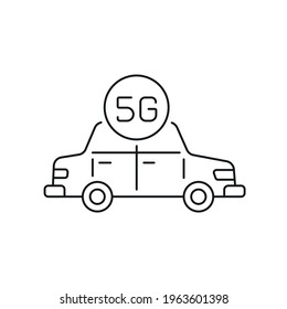 5g connection in car linear icon. High speed internet. Thin line customizable illustration. Contour symbol. Vector isolated outline drawing. Editable stroke