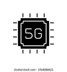 5g connection with cpu glyph icon. High speed internet. Thin line customizable illustration. Contour symbol. Vector isolated outline drawing.