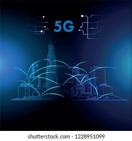 5g connection, digital city, vector illustration