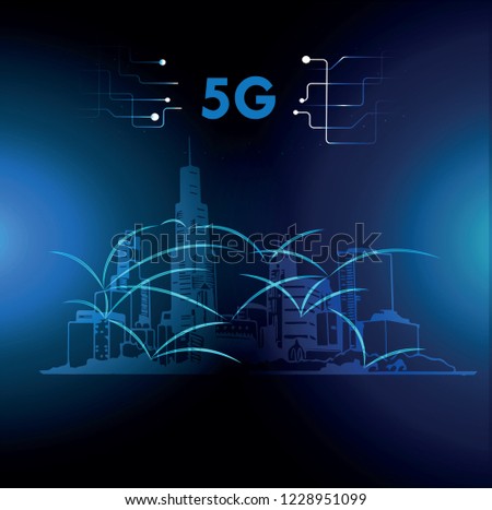 5g connection, digital city, vector illustration