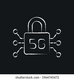 5g connection electric lock chalk icon. High speed internet. Thin line customizable illustration. Contour symbol. Vector isolated outline drawing.