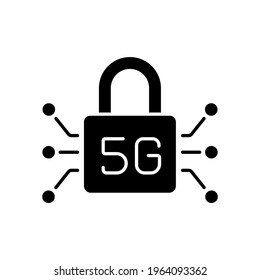 5g connection electric lock glyph icon. High speed internet. Thin line customizable illustration. Contour symbol. Vector isolated outline drawing.