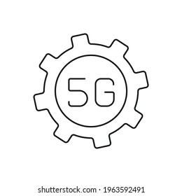 5g connection with gear linear icon. High speed internet. Thin line customizable illustration. Contour symbol. Vector isolated outline drawing. Editable stroke