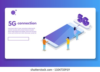 5G connection isometric concept. Telecommunications technology. Vector illustration.