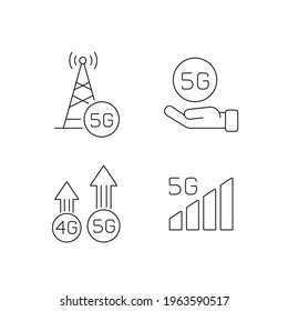 5G connection linear icons set. High speed internet. Thin line customizable illustration. Contour symbol. Vector isolated outline drawing. Editable stroke