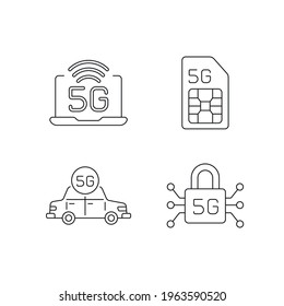 5G connection linear icons set. High speed internet. Thin line customizable illustration. Contour symbol. Vector isolated outline drawing. Editable stroke