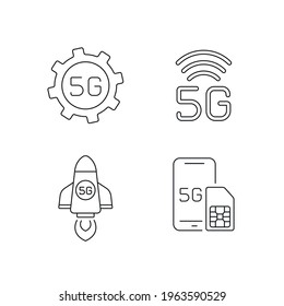 Juego de iconos lineales de conexión 5G. Internet de alta velocidad. Ilustración personalizable de línea delgada. Símbolo de contorno. Dibujo de contorno aislado del vector. Trazo editable