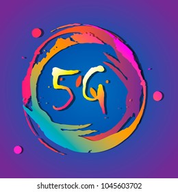 5g connection. Mobile technologies. Background with splashes of bright paint