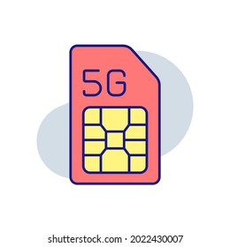 5g connection sim card RBG color icon. High speed internet. Thin line vector illustration.