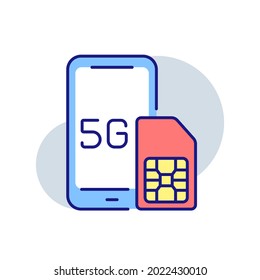 5g connection sim card RBG color icon. High speed internet. Thin line vector illustration.