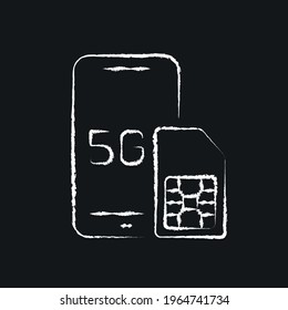 5g connection sim card with smartphone chalk icon. High speed internet. Thin line customizable illustration. Contour symbol. Vector isolated outline drawing.