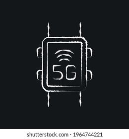 5g connection in smart watch chalk icon. High speed internet. Thin line customizable illustration. Contour symbol. Vector isolated outline drawing.