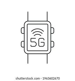5g connection in smart watch linear icon. High speed internet. Thin line customizable illustration. Contour symbol. Vector isolated outline drawing. Editable stroke