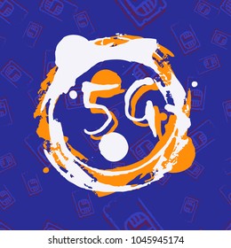 5g connection. The standard of communication in Mobile technologies. Seamless background with sim cards and splashes of bright paint. Grunge style