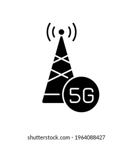 icono de glifo de torre de conexión 5g. Internet de alta velocidad. Ilustración personalizable de línea delgada. Símbolo de contorno. Dibujo de contorno aislado del vector.