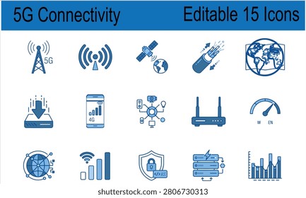 5g connectivity editable icons set for network internet and communication design