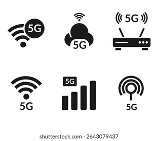 Conectividade 5G Ícones de Wi-Fi, nuvem e roteador. Ilustração de ações