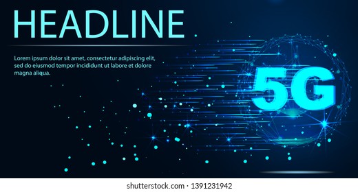 5G data flow high speed internet web telecommunication tower global connection information transmitter. Vector illustration. Headline