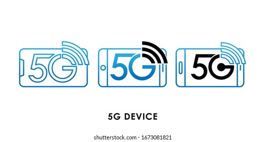 Ilustración vectorial del logotipo del icono 5G Device. Diseño de plantilla vectorial de conexión a Internet 5G. Ilustración vectorial de tecnología de red 5G para sitio web, signo, símbolo, logotipo, aplicación, UI.