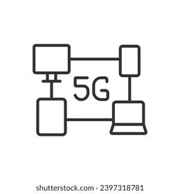 Diseño de línea de iconos de 5g dispositivos. 5g, dispositivos, icono, móvil, inalámbrico, tecnología vectorial ilustración. Icono de trazo editable de dispositivos 5g.