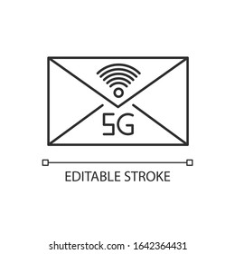 5G envelope pixel perfect linear icon. Email exchange. Fast messaging. Communication. Thin line customizable illustration. Contour symbol. Vector isolated outline drawing. Editable stroke