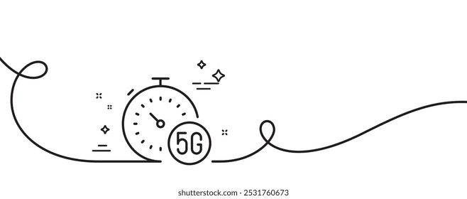 Icono de línea de Internet rápido de 5g. Línea continua con rizo. Signo de tecnología inalámbrica. Símbolo de wifi móvil. Cinta de contorno único de Internet de 5g. Patrón de curva de bucle. Vector