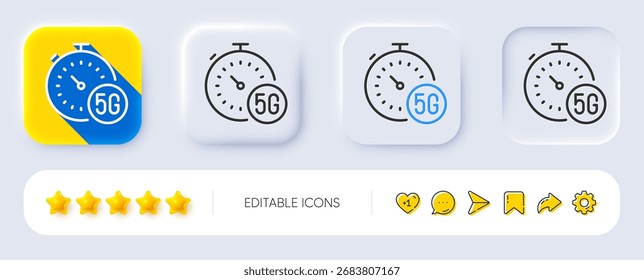 5g fast internet line icon. Neumorphic, Flat shadow, 3d buttons. Wireless technology sign. Mobile wifi symbol. Line 5g internet icon. Social media icons. Vector