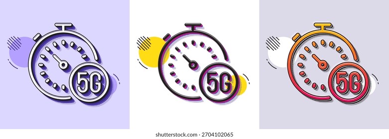 5g fast internet line icon. Halftone dotted pattern. Gradient icon with grain shadow. Wireless technology sign. Mobile wifi symbol. Line 5g internet icon. Various designs. Vector