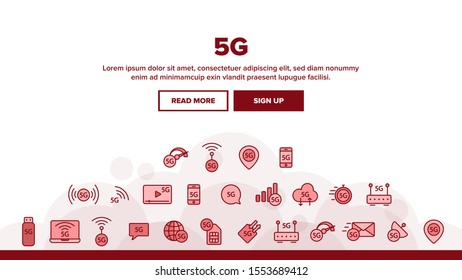 5G Fast Network, Connection Landing Web Page Header Banner Template Vector. High Speed Internet, 5G Generation Of Service Contour. Internet Provider, Connection Type