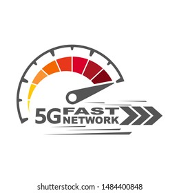 5g fast network logo. Speed internet 5g concept. Abstract symbol of speed 5g network. Speedometer logo design. Vector icon. EPS 10