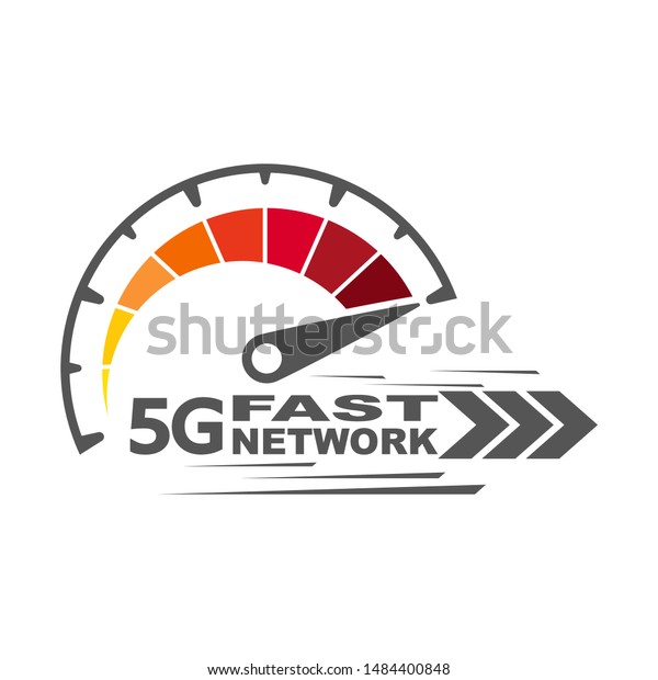 5g fast network logo. Speed internet 5g concept.\
Abstract symbol of speed 5g network. Speedometer logo design.\
Vector icon. EPS 10