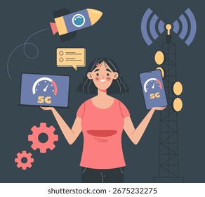 5G flat style simple design concept. Vector cartoon graphic illustration