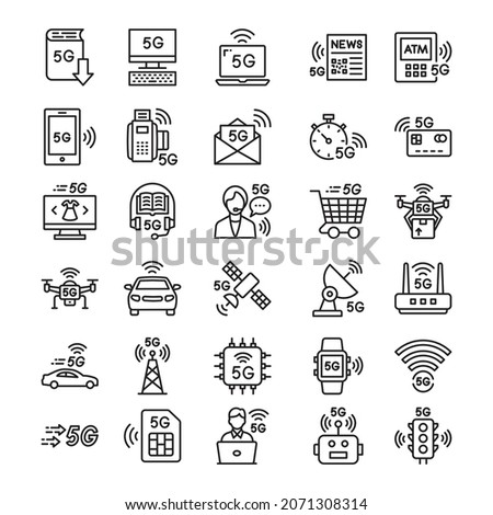 5G Future Technology line icon set
