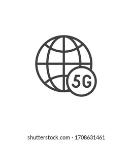 5G Global network connection line icon. linear style sign for mobile concept and web design. 5G internet network outline vector icon. Symbol, logo illustration. Vector graphics
