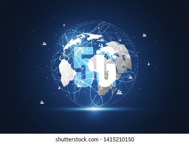 5G global network connection. World map point and line composition concept of global business. Vector Illustration